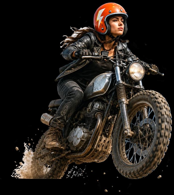 Motorcyclist riding forward